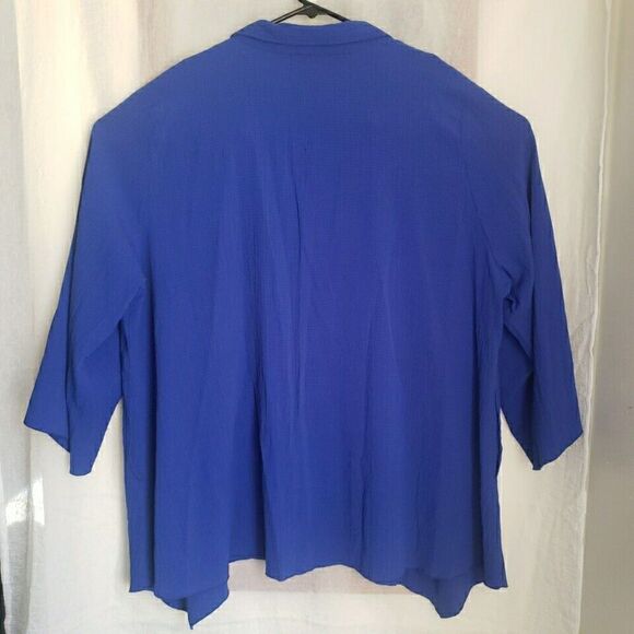 Caleloos Woman's Blouse Size 3XL Royal Blue Button Detail Long Sleeves Button Up - Picture 8 of 11